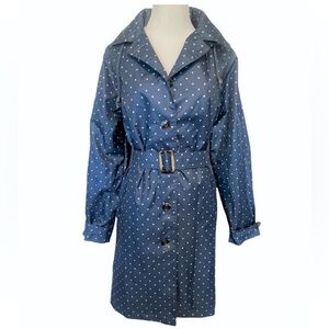 Capelli Women's Small Water Resistant Rain Trench Coat ~ Blue Polka Dot size M